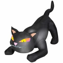 Gemmy Outdoor Airblown Inflatable Black Cat with Tail Up, Self-Inflates, G-64911
