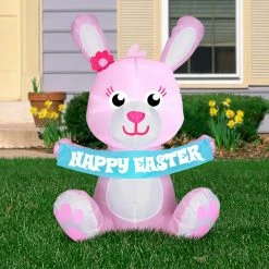 Gemmy Airblown Outdoor Happy Easter Pink Bunny Inflatable -Gemmy Online Store 1486425 A1