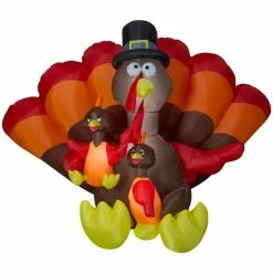 Gemmy 6 ft. Airblown Inflatable Turkey Family Scene, LED, Self-Inflates, G-74308