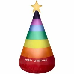 Gemmy Airblown Inflatable Rainbow Christmas Cone Tree