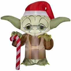 New! Gemmy Airblown Inflatable Yoda with Candy Cane, G-119287