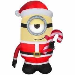 New! Gemmy Airblown Inflatable Minion Stuart Licking Candy Cane, G-119292