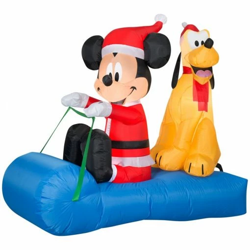 New! Gemmy Airblown Inflatable Mickey Mouse and Pluto Sledding Scene, G-88722 -Gemmy Online Store 1935173